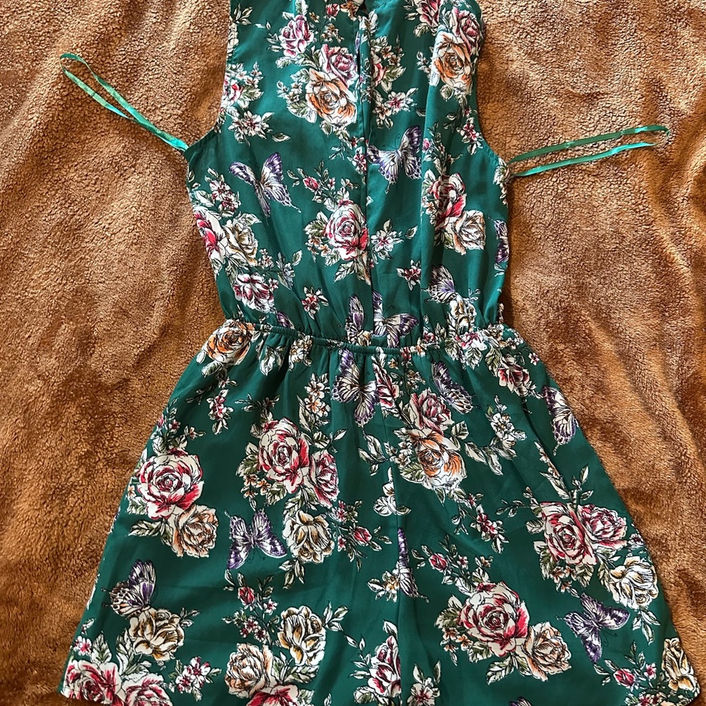 Floral Green Sleeveless Romper